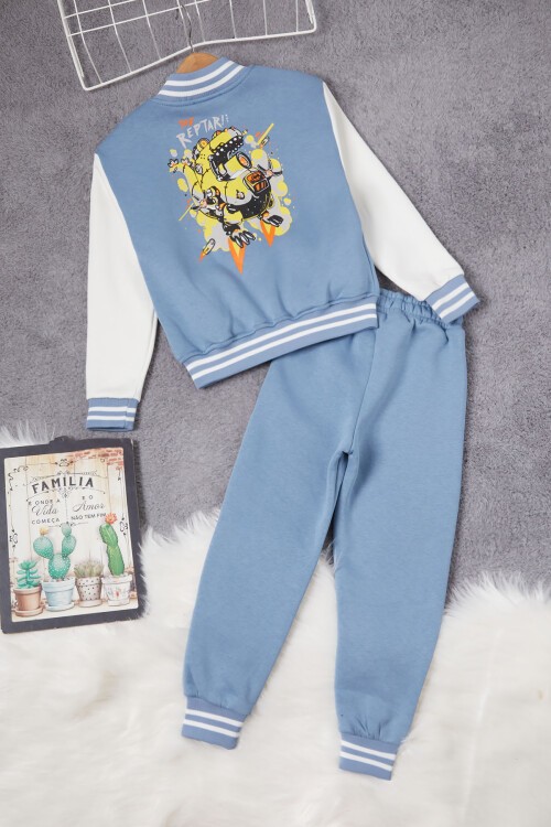 Mavi Sırtı Baskılı Şardonlu Erkek Çocuk Kolej Eşofman Takımı 17099