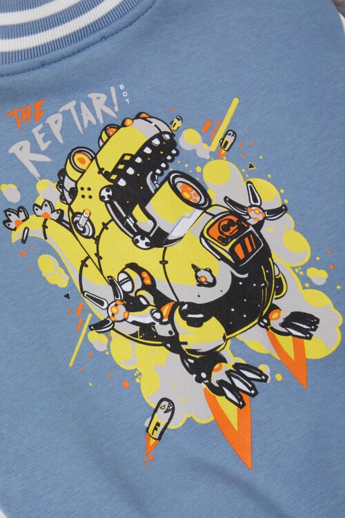 Mavi Sırtı Baskılı Şardonlu Erkek Çocuk Kolej Eşofman Takımı 17099