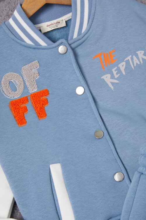 Mavi Sırtı Baskılı Şardonlu Erkek Çocuk Kolej Eşofman Takımı 17099