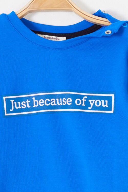 Mavi Yazı Baskılı Erkek Bebek Eşofman Takımı 17325