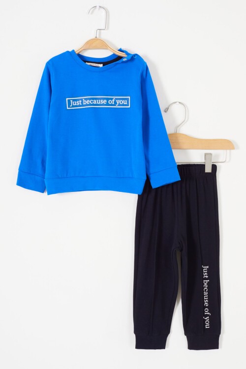 Mavi Yazı Baskılı Erkek Bebek Eşofman Takımı 17325