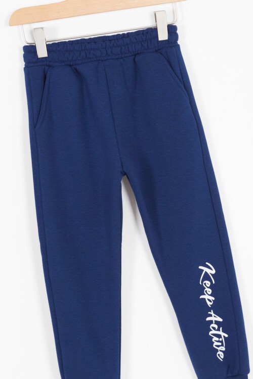 Mavi Yazı Baskılı Şardonlu Erkek Çocuk Kapüşonlu Eşofman Takımı 17117