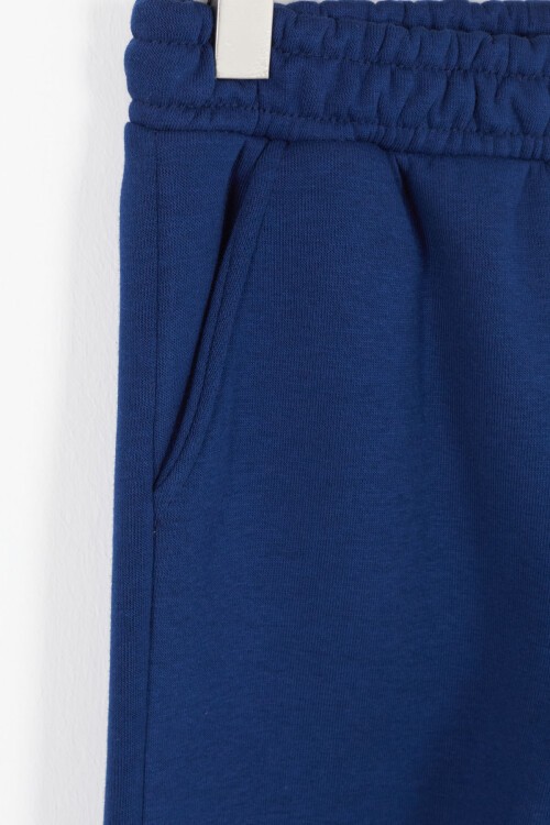 Mavi Yazı Baskılı Şardonlu Erkek Çocuk Kapüşonlu Eşofman Takımı 17117