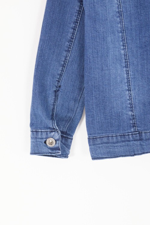 Mavi Yazılı Fermuar Cepli Erkek Çocuk Jean Ceket 16816