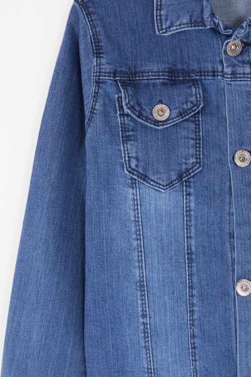 Mavi Yazılı Fermuar Cepli Erkek Çocuk Jean Ceket 16816