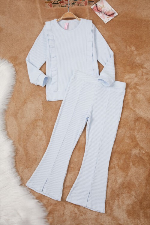 Mavi Yırtmaçlı Önü Fırfırlı Kız Çocuk Takım 17085