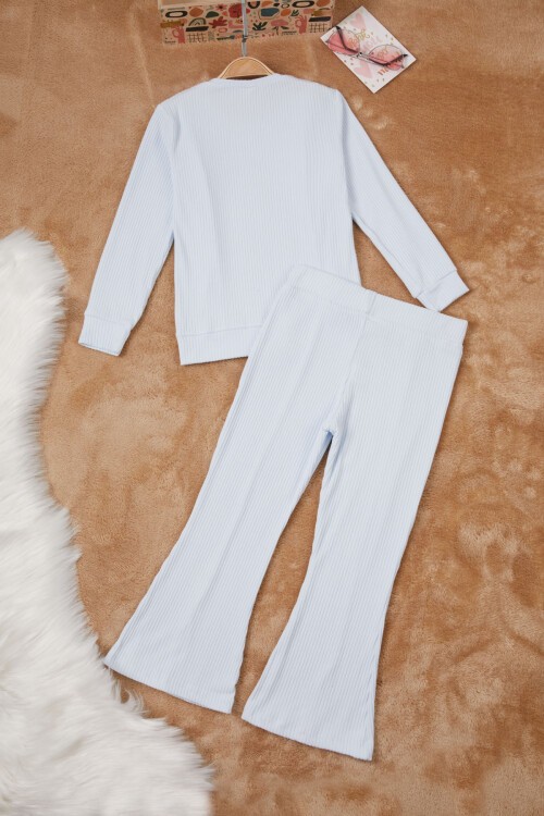 Mavi Yırtmaçlı Önü Fırfırlı Kız Çocuk Takım 17085