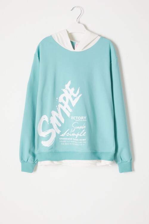 Mint Simple Yazı Baskı Kapüşonlu Kız Sweatshirt 16596