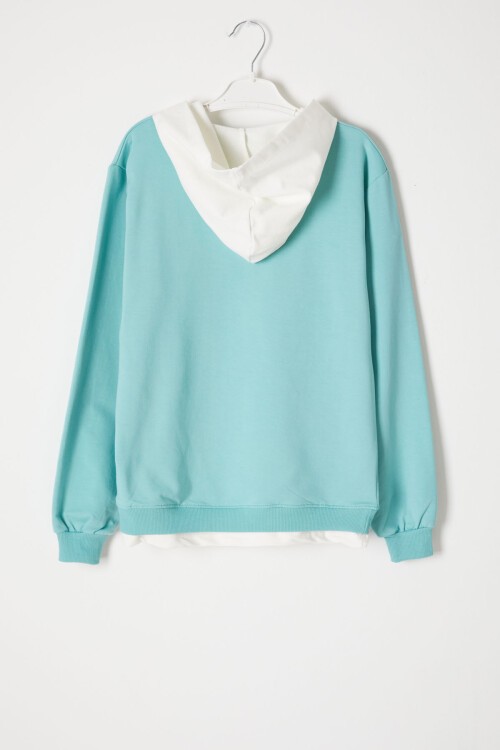 Mint Simple Yazı Baskı Kapüşonlu Kız Sweatshirt 16596