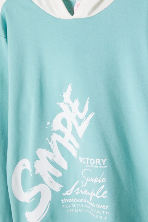 Mint Simple Yazı Baskı Kapüşonlu Kız Sweatshirt 16596