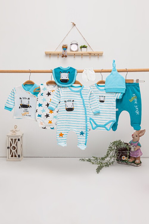 Mint Zebra Baskılı 8li Bebek Hastane Çıkışı Seti 16884