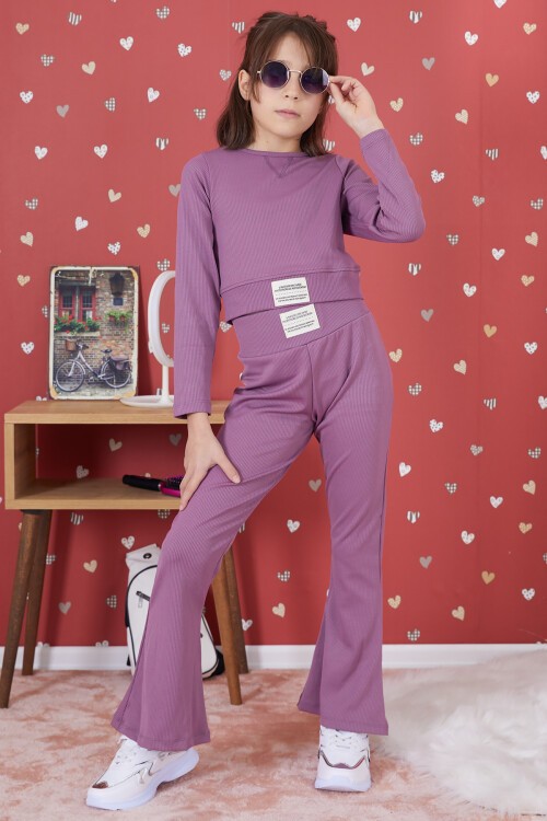 Mor Fitilli İspanyol Paça Kız Çocuk Crop Takım 17260
