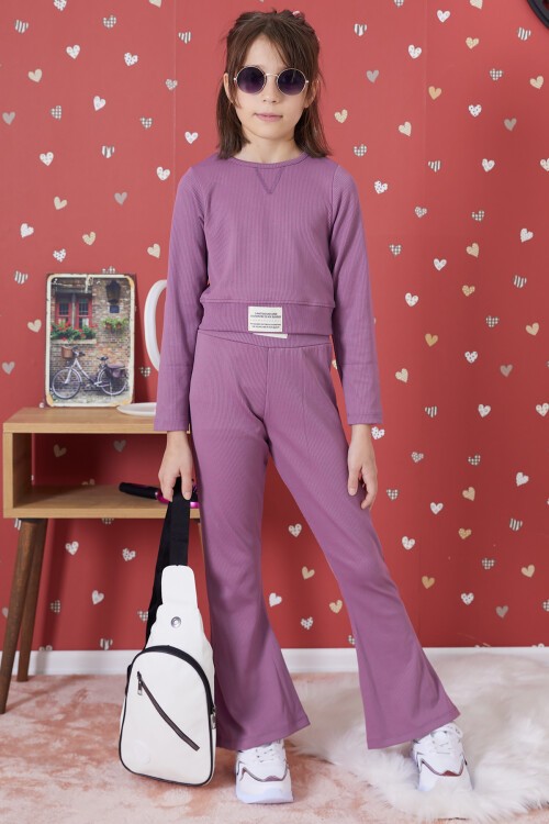 Mor Fitilli İspanyol Paça Kız Çocuk Crop Takım 17260