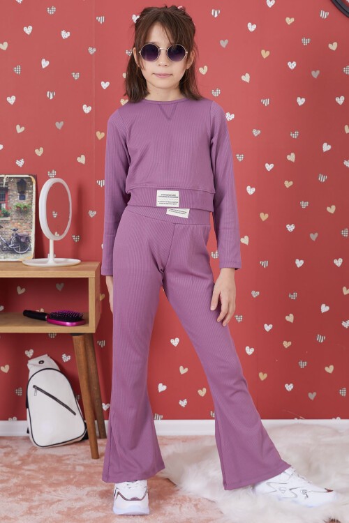 Mor Fitilli İspanyol Paça Kız Çocuk Crop Takım 17260