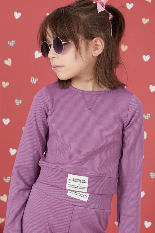 Mor Fitilli İspanyol Paça Kız Çocuk Crop Takım 17260