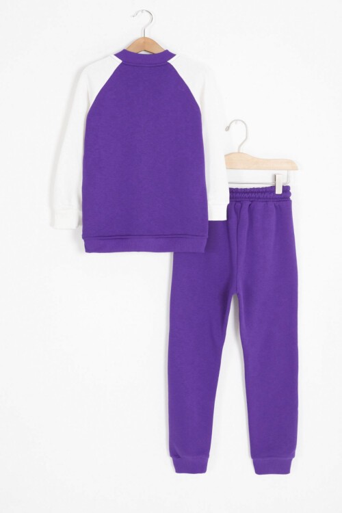 Mor Harf Nakışlı Kolej Ceketli Kız Çocuk Şardonlu Eşofman Takımı 16824