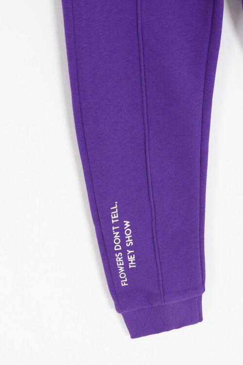 Mor Harf Nakışlı Kolej Ceketli Kız Çocuk Şardonlu Eşofman Takımı 16824