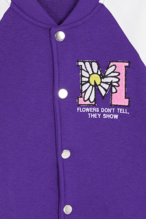 Mor Harf Nakışlı Kolej Ceketli Kız Çocuk Şardonlu Eşofman Takımı 16824