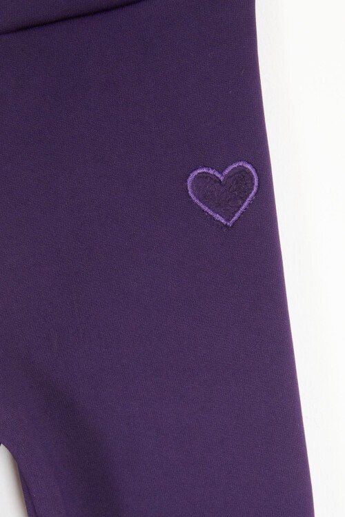Mor Kalp Nakışlı İçi Peluş Kız Çocuk Tayt 17103