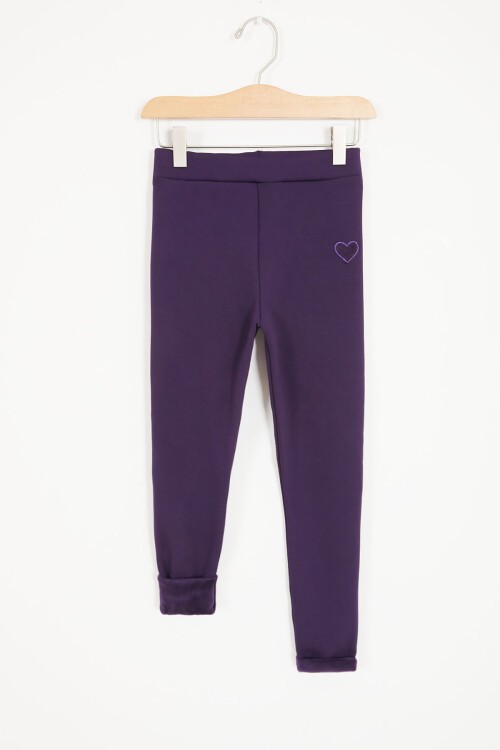 Mor Kalp Nakışlı İçi Peluş Kız Çocuk Tayt 17103