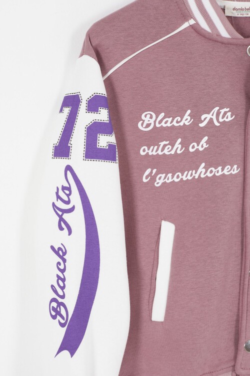 Mor Kolları Yazı Baskılı Şardonlu Kız Çocuk Kolej Eşofman Takımı 17127