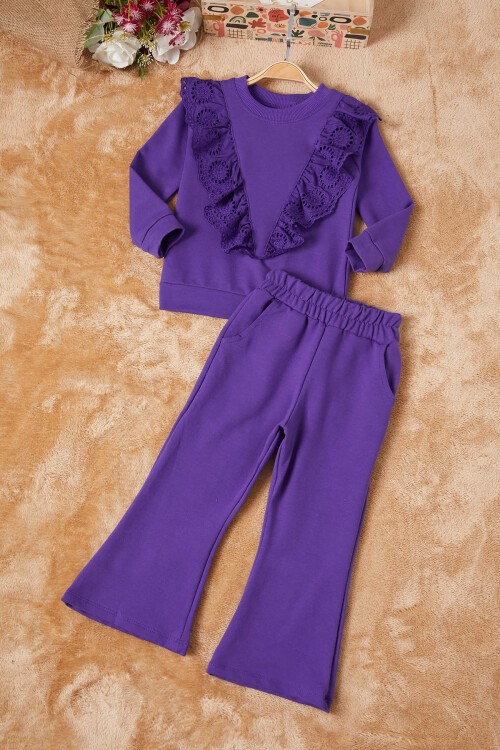 Mor Önü Güpürlü İspanyol Paça Kız Çocuk Takım 16536