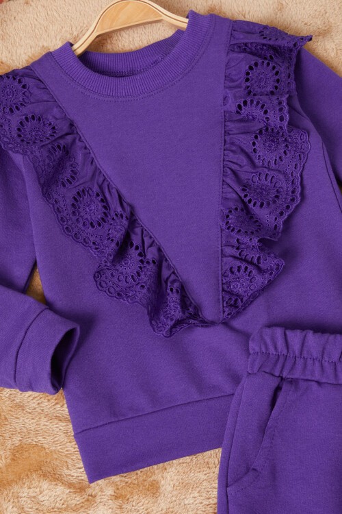 Mor Önü Güpürlü İspanyol Paça Kız Çocuk Takım 16536