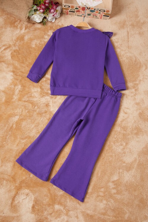 Mor Önü Güpürlü İspanyol Paça Kız Çocuk Takım 16536