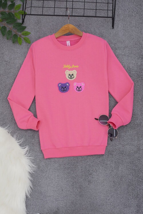 Pembe Ayıcık Nakışlı Kız Çocuk Kız Çocuk Sweatshirt 17199