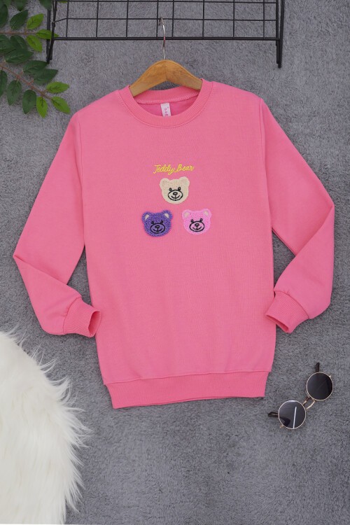 Pembe Ayıcık Nakışlı Kız Çocuk Kız Çocuk Sweatshirt 17199