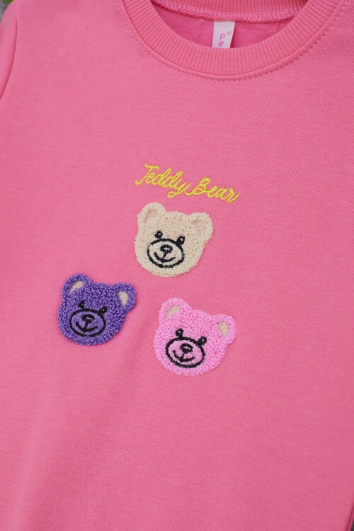 Pembe Ayıcık Nakışlı Kız Çocuk Kız Çocuk Sweatshirt 17199