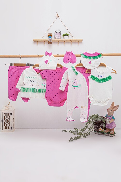 Pembe Beyaz Puantiyeli 8li Bebek Hastane Çıkışı Seti 16866