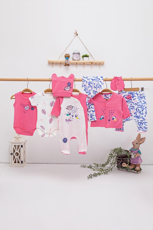 Pembe-Beyaz Renkli Tavşan Desenli 8li Bebek Hastane Çıkışı Seti 16851