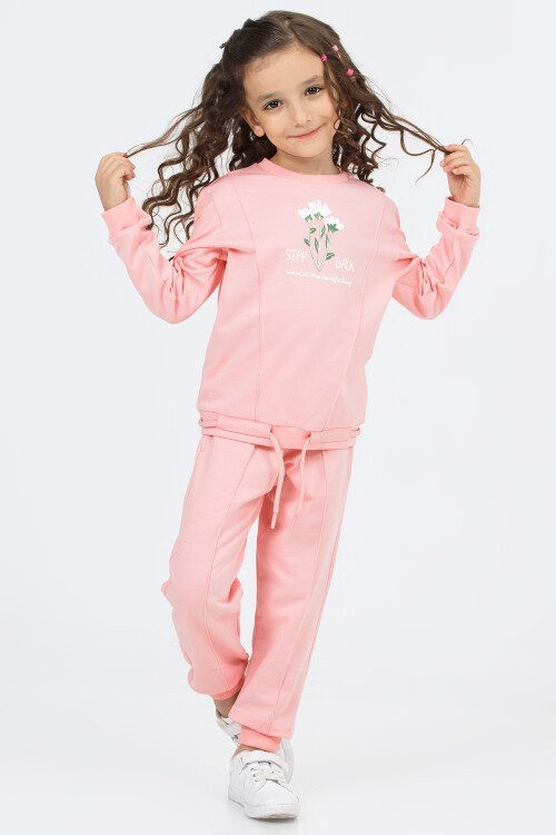 Pembe Çiçek Baskılı Kız Çocuk Takım 16676