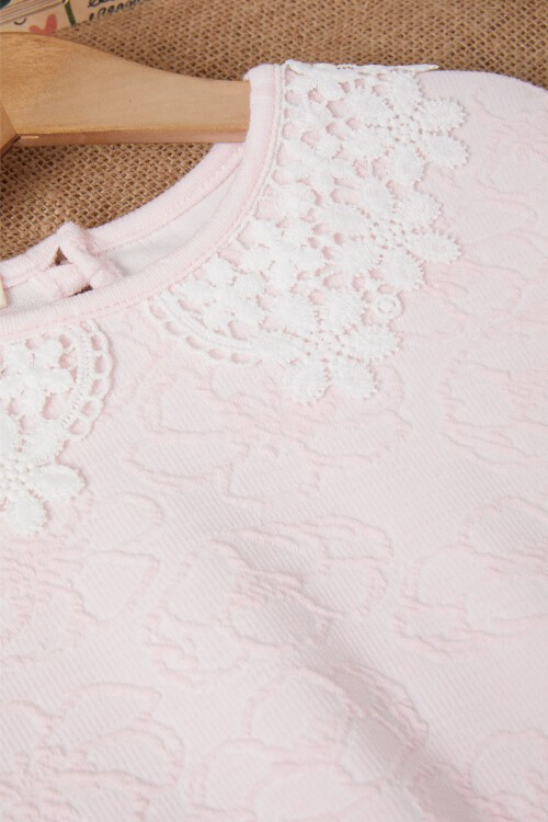 Pembe Çiçek Desenli Dantel Yakalı Kız Takım 16636