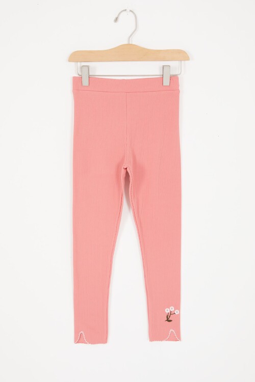 Pembe Çiçek Nakışlı Fitilli Kız Çocuk Tayt 16991