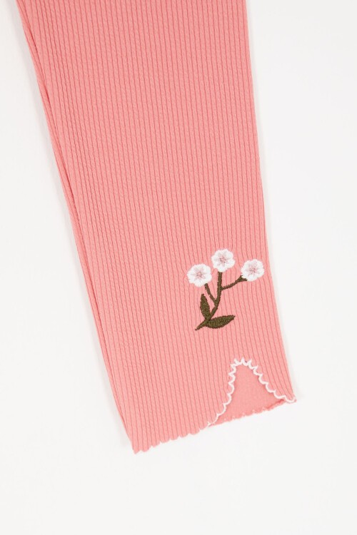 Pembe Çiçek Nakışlı Fitilli Kız Çocuk Tayt 16991
