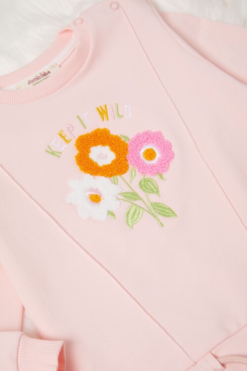 Pembe Çiçek Nakışlı Kız Bebek Eşofman Takımı 17017