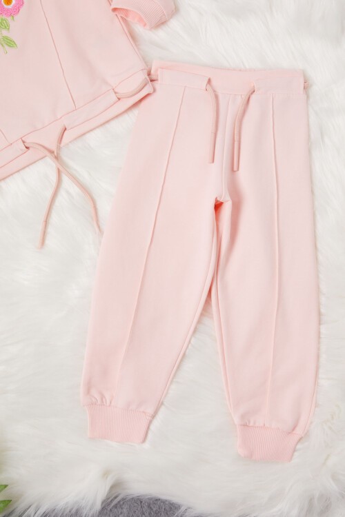 Pembe Çiçek Nakışlı Kız Bebek Eşofman Takımı 17017