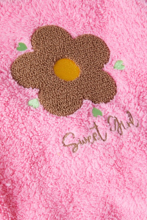 Pembe Çiçek Nakışlı Kız Bebek Peluş Eşofman Takımı 17122