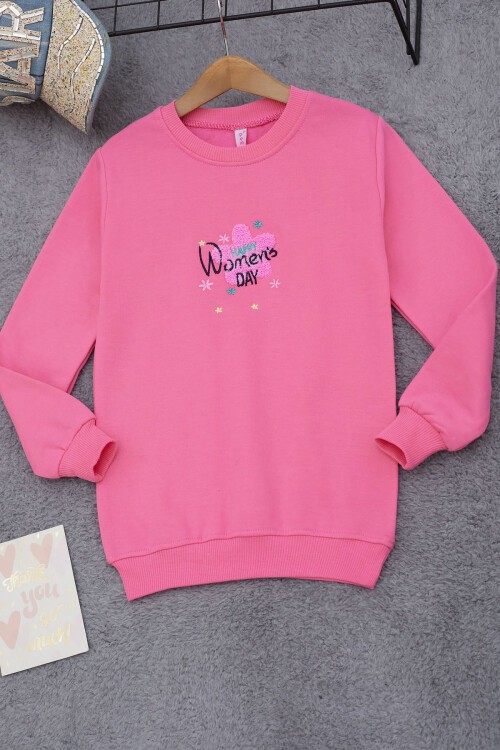 Pembe Çiçek Nakışlı Kız Çocuk Kız Çocuk Sweatshirt 17193