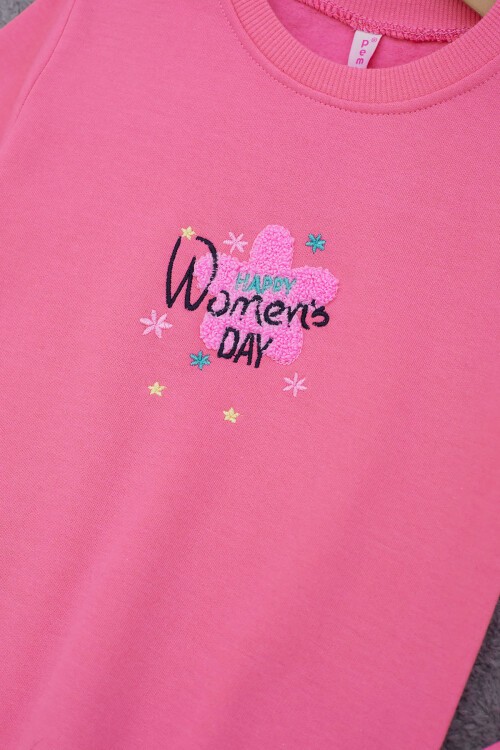 Pembe Çiçek Nakışlı Kız Çocuk Kız Çocuk Sweatshirt 17193