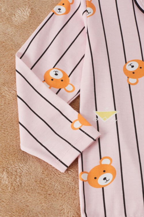 Pembe Çizgili Ayıcıklı Kız Çocuk Pijama Takımı 17164