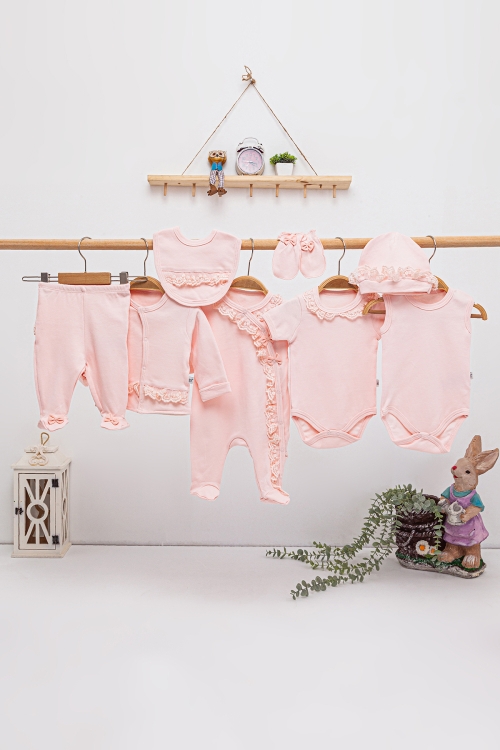 Pembe Dantel İşlemeli 8li Bebek Hastane Çıkışı Seti 16885
