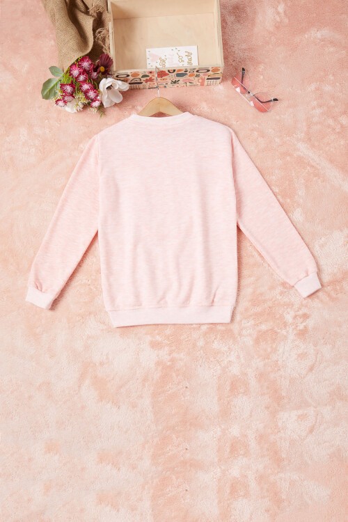 Pembe Dantelli Lale Nakışlı Kız Çocuk Sweatshirt 16769