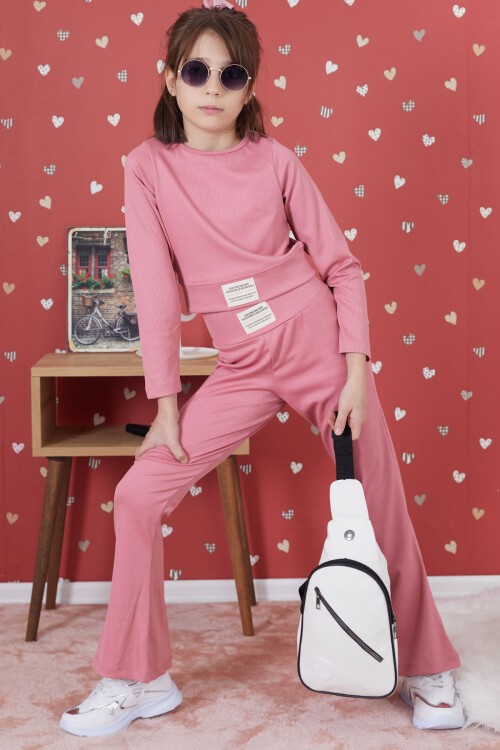 Pembe Fitilli İspanyol Paça Kız Çocuk Crop Takım 17258