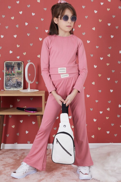 Pembe Fitilli İspanyol Paça Kız Çocuk Crop Takım 17258
