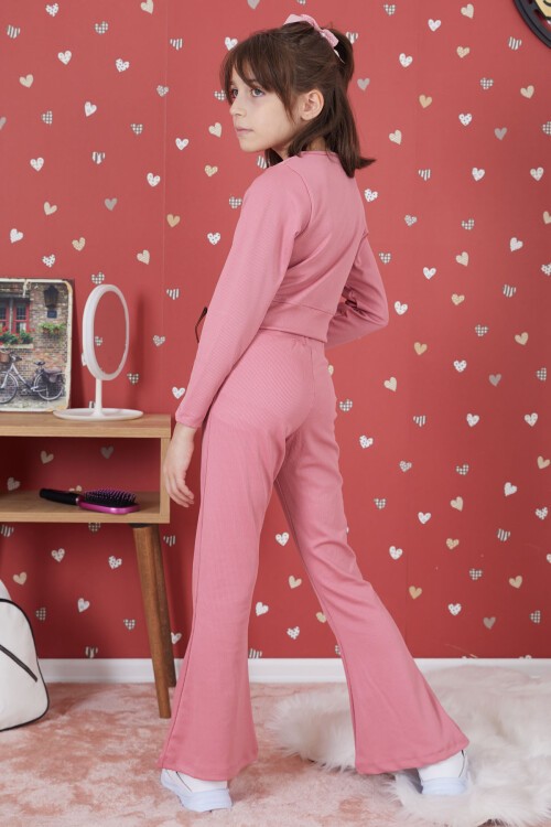 Pembe Fitilli İspanyol Paça Kız Çocuk Crop Takım 17258