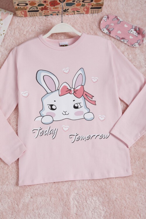 Pembe Fiyonklu Kedili Kız Çocuk Pijama Takımı 16337