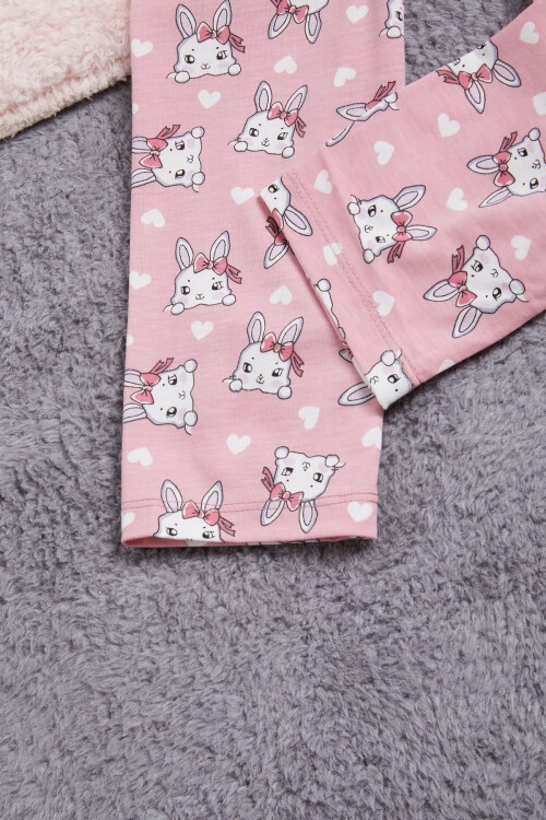 Pembe Fiyonklu Kedili Kız Çocuk Pijama Takımı 16337